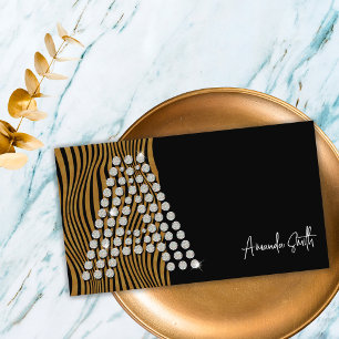 Tarjeta De Visita Monograma de lujo en negro, oro y diamante para re