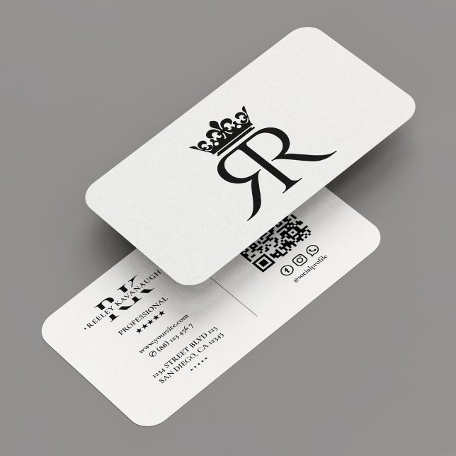 Tarjeta De Visita Monograma de lujo R Crown Black White Modern (Luxury Monogram R Crown Black White Modern Business Card
)