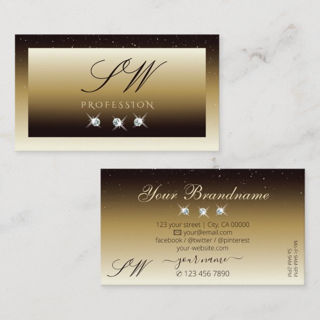 Tarjeta De Visita Monograma de lujosos diamantes beige ocre y espuma (Anverso / Reverso)