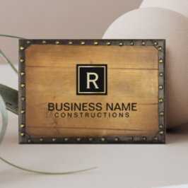 Tarjeta De Visita Monograma de madera de cuero de época de construcc