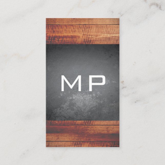 Tarjeta De Visita Monograma de Madera Rústica de Textura Grunge (Anverso)