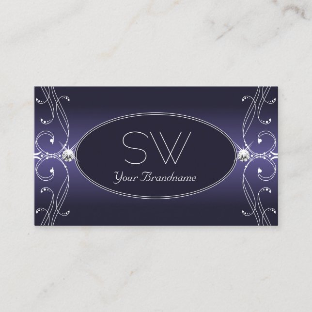 Tarjeta De Visita Monograma de manchas nórdicas nórdicas azules nobl (Anverso)