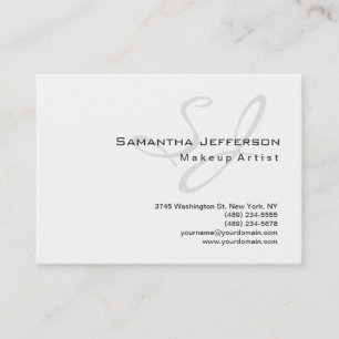 Tarjeta De Visita Monograma de maquillaje de moda blanco gris