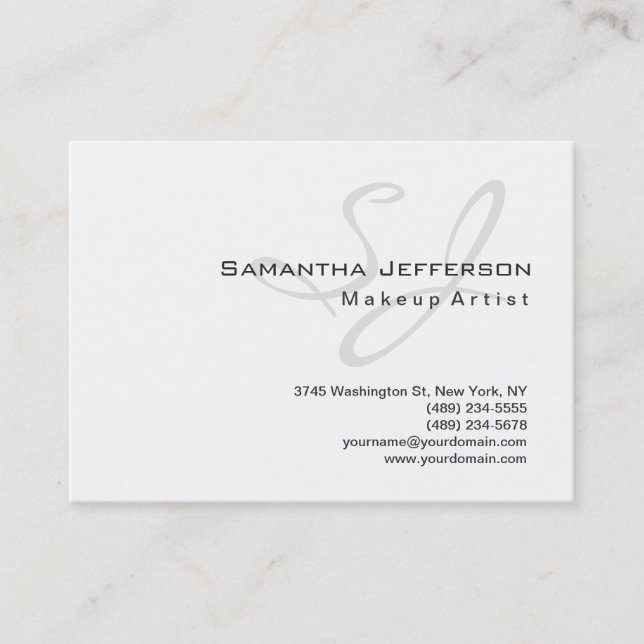 Tarjeta De Visita Monograma de maquillaje de moda blanco gris (Anverso)