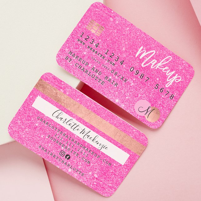 Tarjeta De Visita Monograma de maquillaje de pelo de neón purpurina  (Subido por el creador)