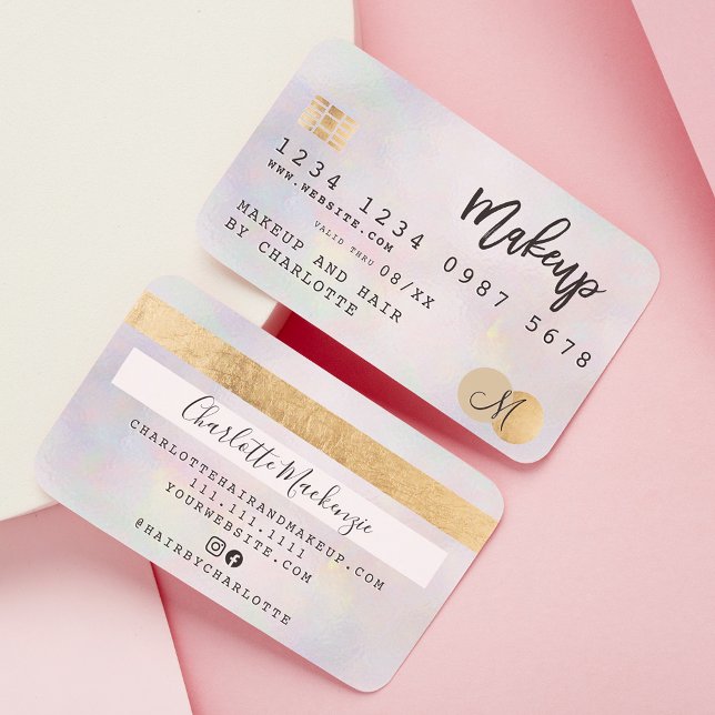 Tarjeta De Visita Monograma de maquillaje de pelo de perlas doradas  (Subido por el creador)
