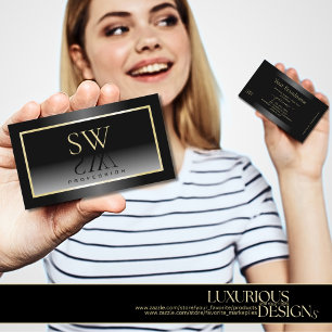 Tarjeta De Visita Monograma de marco de crema de gradiente blanco ne