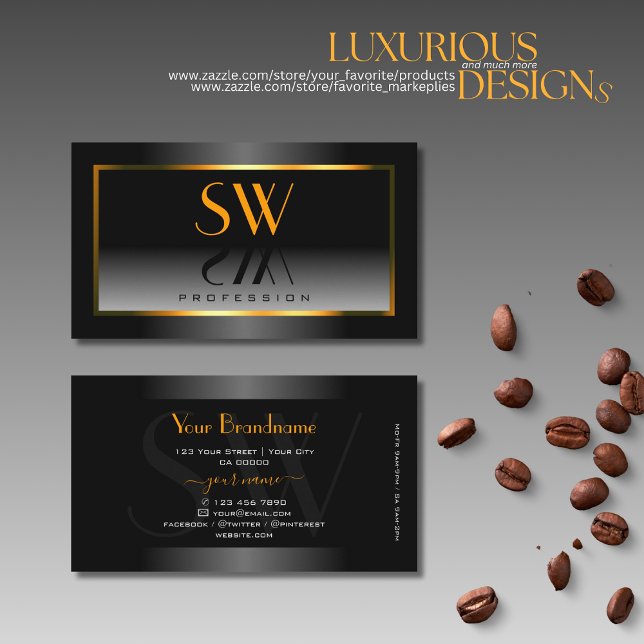 Tarjeta De Visita Monograma de marco Naranja elegante de gradiente b (Subido por el creador)