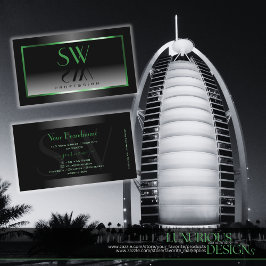 Tarjeta De Visita Monograma de marco verde ocre negro y blanco de no