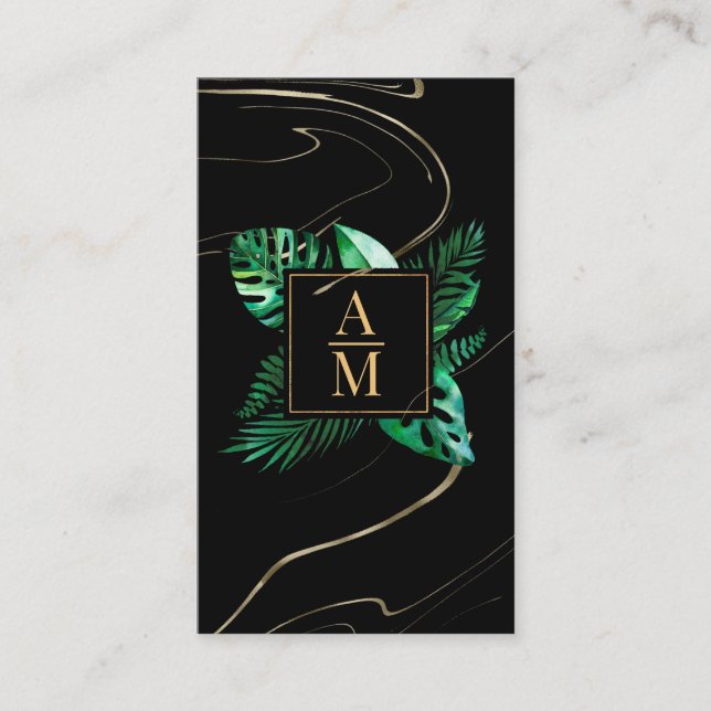 Tarjeta de visita Monograma de Mármol Tropical Mod (Anverso)