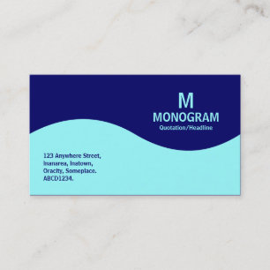 Tarjeta De Visita Monograma de media onda - Azul helado y azul marin