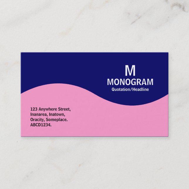 Tarjeta De Visita Monograma de media onda - rosa con azul oscuro (Anverso)