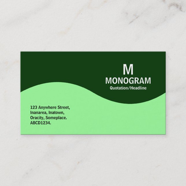 Tarjeta De Visita Monograma de media onda - Verde de menta con verde (Anverso)