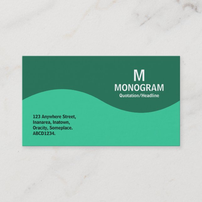 Tarjeta De Visita Monograma de media onda - Verde marino con verde 1 (Anverso)