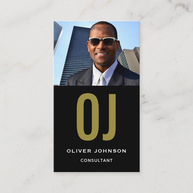 Tarjeta De Visita Monograma de medios sociales vertical Oro blanco n (Anverso)