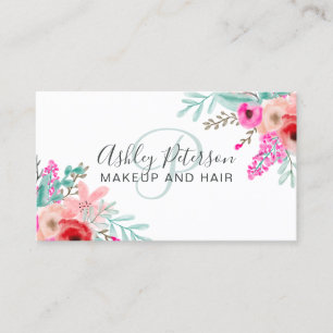 Tarjeta De Visita Monograma de moda con acuarela floral rosa de maqu