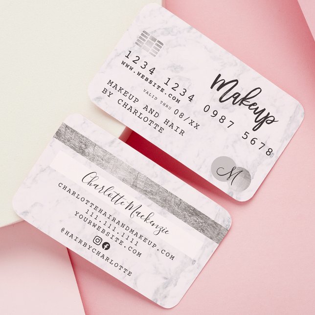 Tarjeta De Visita Monograma de moda de mármol de maquillaje de pelo  (Subido por el creador)