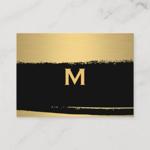 Tarjeta De Visita Monograma de moda sobre cepillado negro/dorado