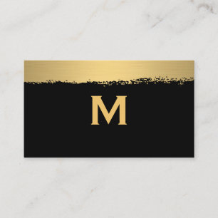 Tarjeta De Visita Monograma de moda sobre cepillado negro/dorado