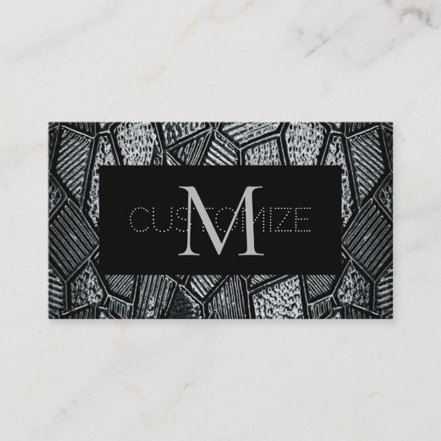 Tarjeta de visita Monograma de Mosaico Gris Oscuro (Anverso)