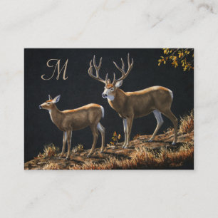 Tarjeta De Visita Monograma de Mule Deer Buck y Doe