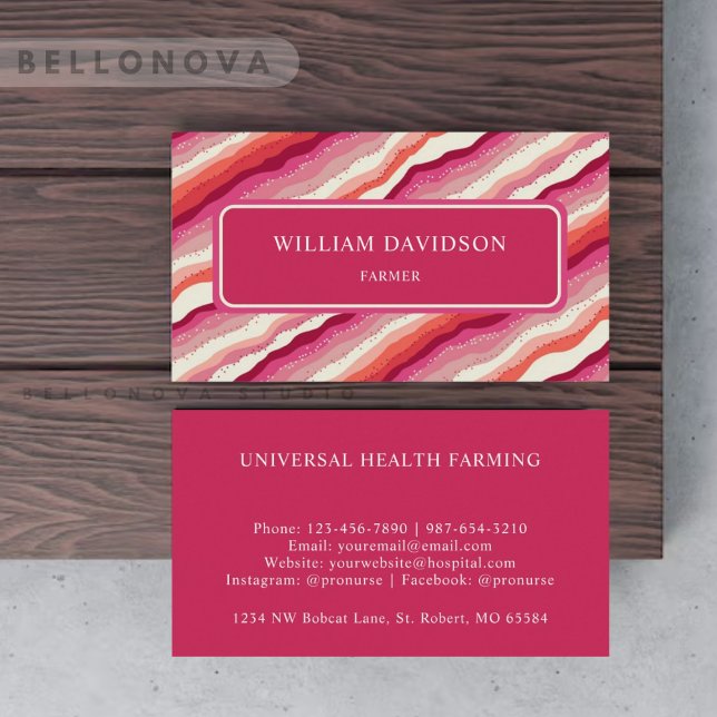 Tarjeta De Visita Monograma de ola de Naranja rojo rosado personaliz (Custom Pink White Red Orange Wave Monogram Business Card)