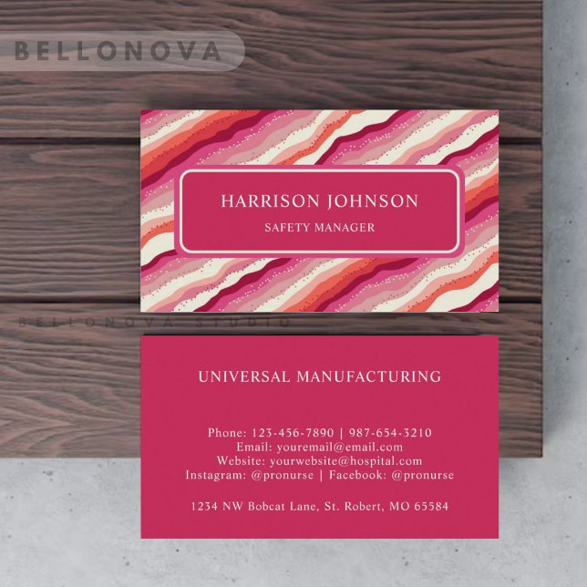 Tarjeta De Visita Monograma de ola de Naranja rojo rosado personaliz (Custom Pink White Red Orange Wave Monogram Business Card)