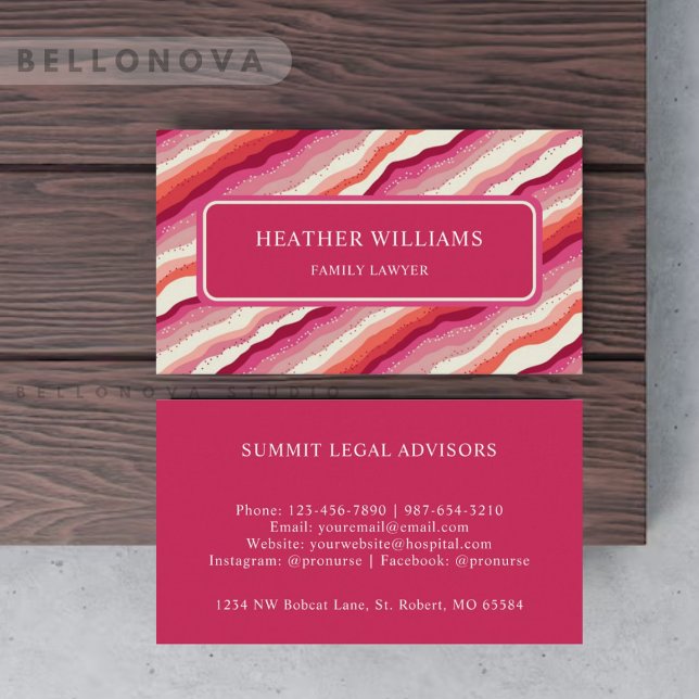 Tarjeta De Visita Monograma de ola de Naranja rojo rosado personaliz (Custom Pink White Red Orange Wave Monogram Business Card)