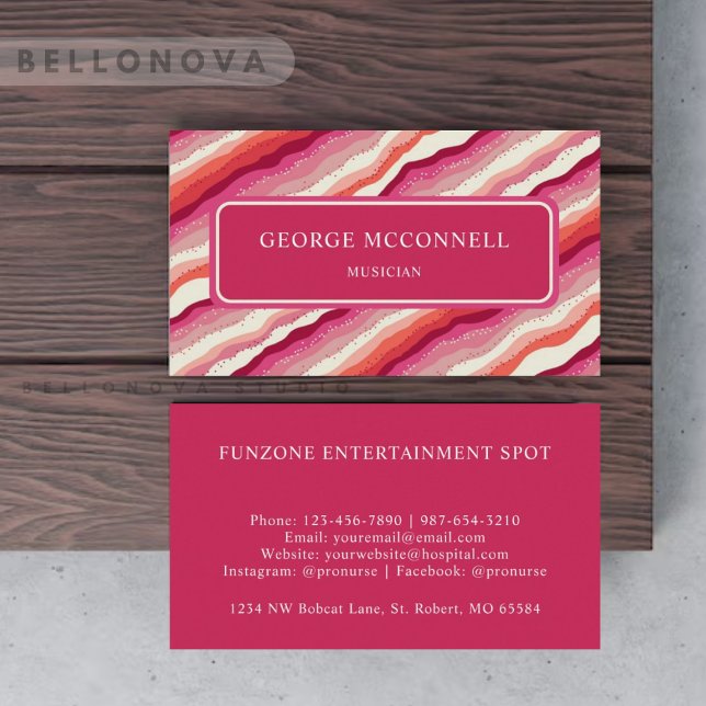 Tarjeta De Visita Monograma de ola de Naranja rojo rosado personaliz (Custom Pink White Red Orange Wave Monogram Business Card)