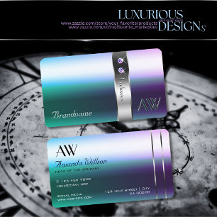 Tarjeta De Visita Monograma de óptica Metalizado de gradiente púrpur