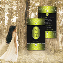 Tarjeta De Visita Monograma de ornamentos de color amarillo negro de