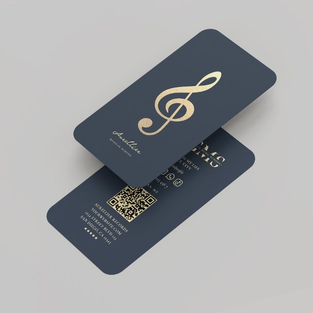 Tarjeta De Visita Monograma de oro azul oscuro para músico moderno (Modern Musician Dark Blue Gold Monogram Business Card
)