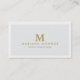 TARJETA DE VISITA MONOGRAMA DE ORO CLÁSICO EN GRIS LUMINOSO