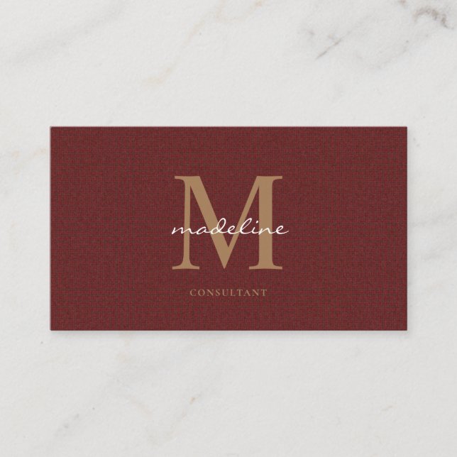 Tarjeta De Visita Monograma de oro de ciruela roja tuiteado (Anverso)