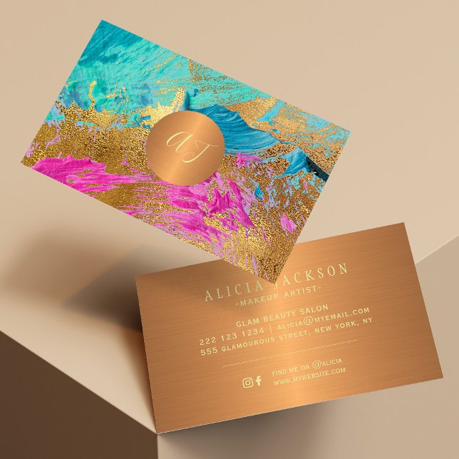 Tarjeta De Visita Monograma de oro de cobre de pintura abstracta mod (Subido por el creador)