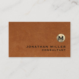 Tarjeta De Visita Monograma de oro de cuero marrón de lujo