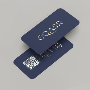 Tarjeta De Visita Monograma de oro de empresa moderna Azul oscuro