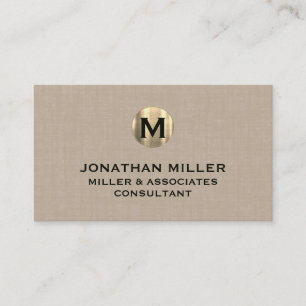 Tarjeta De Visita Monograma de oro de línea Beige premium