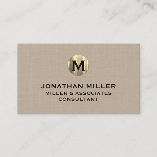 Tarjeta De Visita Monograma de oro de línea Beige premium (Anverso)