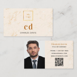 Tarjeta De Visita Monograma de oro de mármol foto Código Qr logotipo