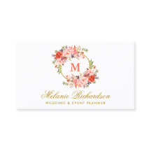 Monograma de oro floral de coral de color de agua