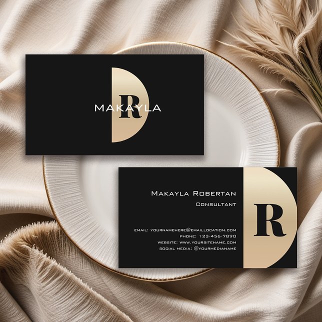 Tarjeta De Visita Monograma de oro moderno y elegante (Get these stylish business cards to represent yourself and your business.)