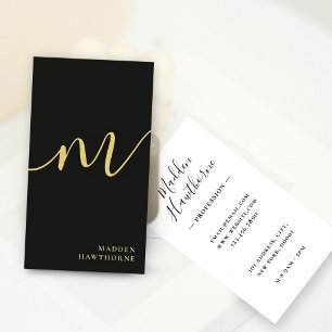 Tarjeta De Visita Monograma de oro negro con guión moderno profesion