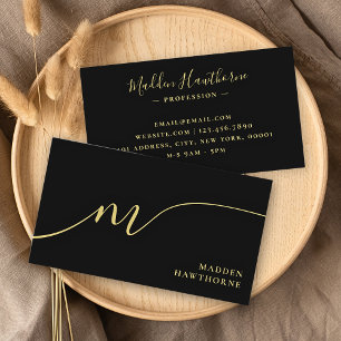 Tarjeta De Visita Monograma de oro negro con guión moderno profesion