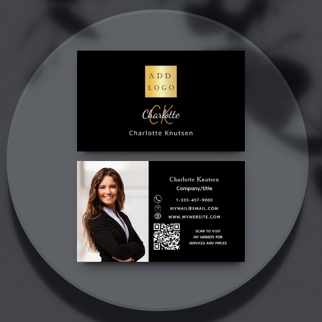 Tarjeta De Visita Monograma de oro negro foto Código Qr (Subido por el creador)