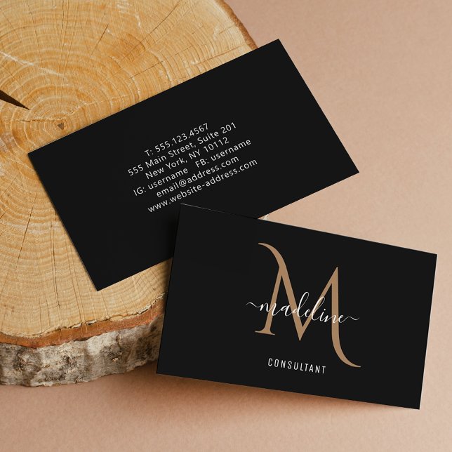 Tarjeta De Visita Monograma de oro negro moderno y elegante (Subido por el creador)
