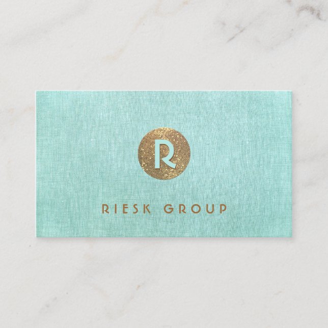 Tarjeta De Visita Monograma de oro retro de Guay Aqua Blue (Anverso)