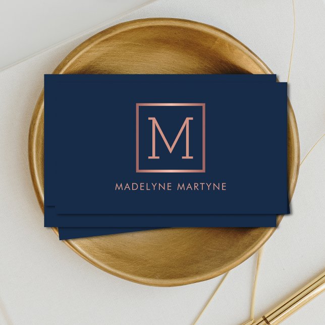 Tarjeta De Visita Monograma de oro Rosa de la Marina Elegante (Subido por el creador)