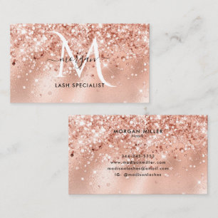 Tarjeta De Visita Monograma de oro Rosa de Purpurina de chispa