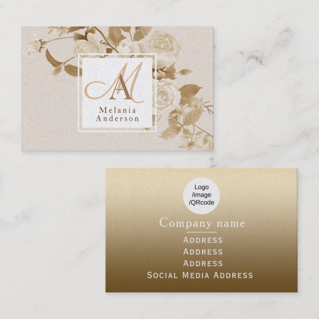 Tarjeta De Visita Monograma de oro Rosa elegante (Anverso / Reverso)